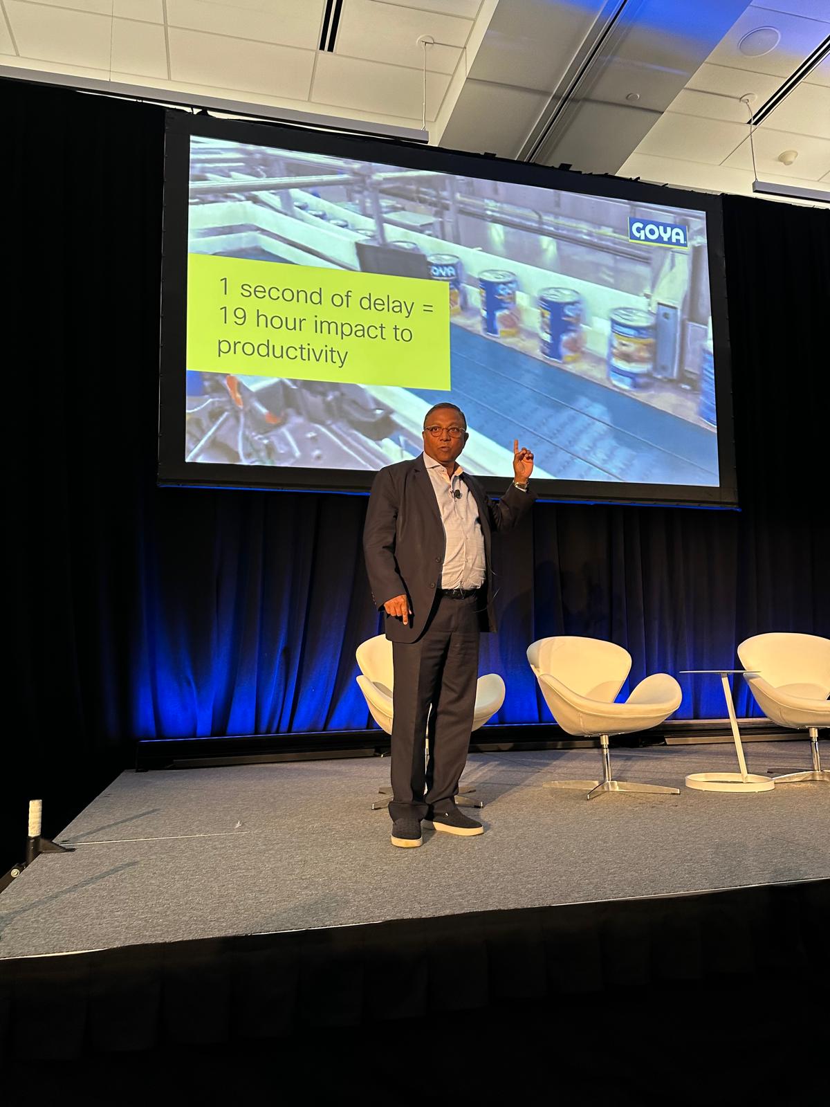Suvajit Basu presenting on manufacturing productivity at MWC