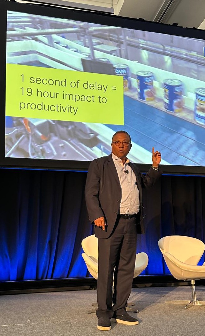 Suvajit Basu presenting a manufacturing productivity case study at Goya Foods